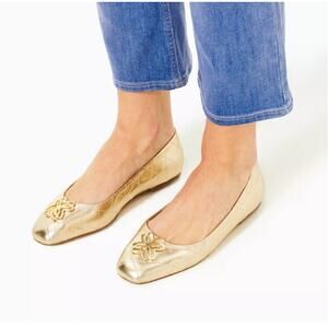 LILLY PULITZER Women’s 8.5 Patina Ballet Flats Gold Quilted Embellished